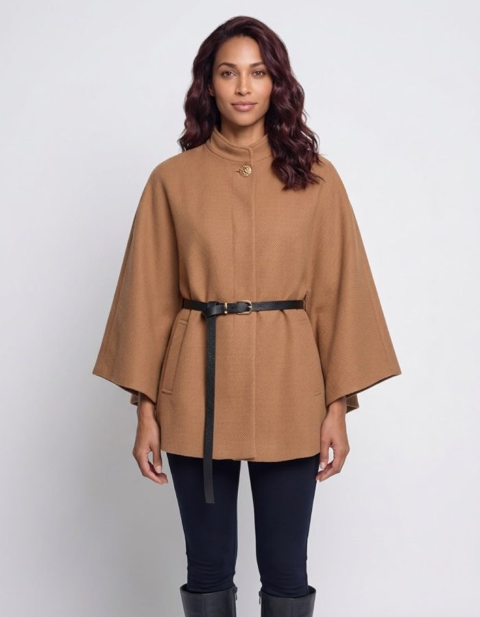 Women’s High Neck Belted Short Cape Poncho
