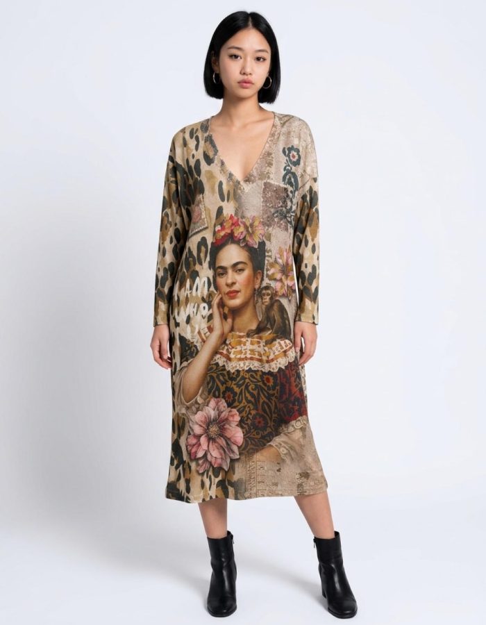 Women’s Italian Leopard Print Shimmer Graphic Tunic Dress