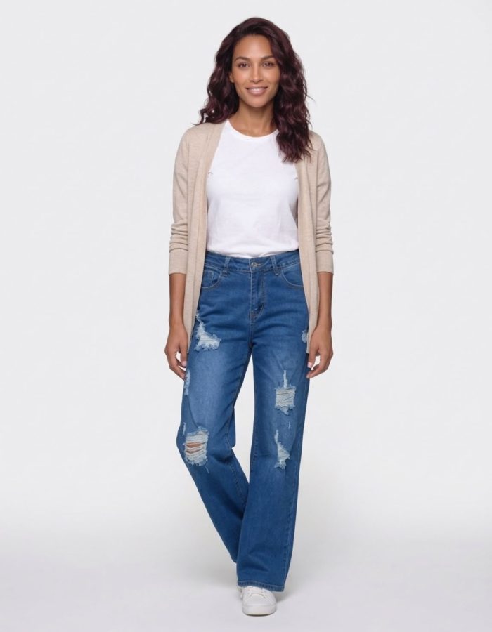 Women’s High Waist Ripped Wide Leg Jeans