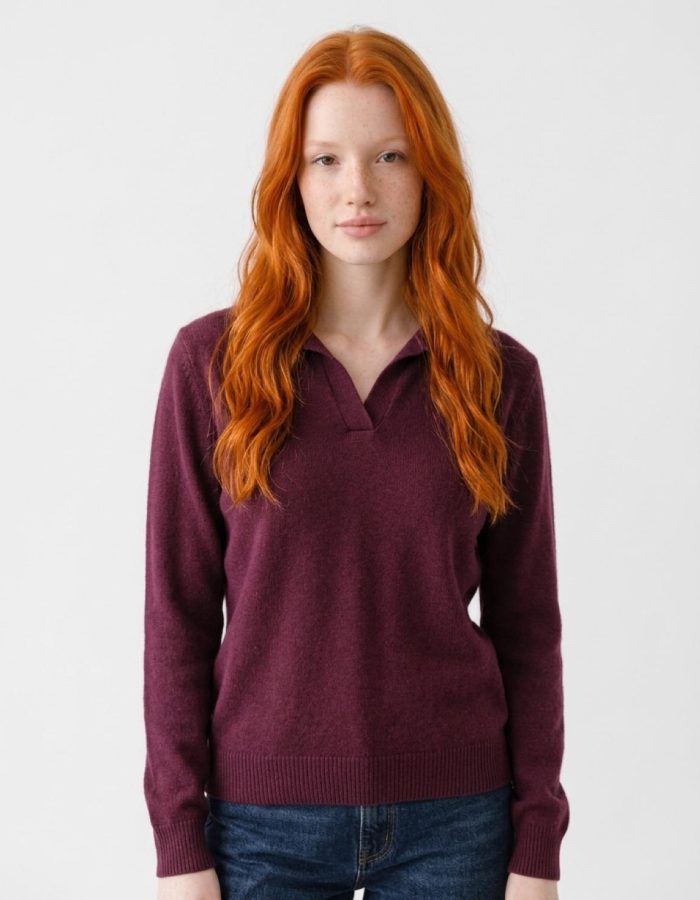 Women’s Collared Fine Knit Jumper – Open V-Neck Polo Top