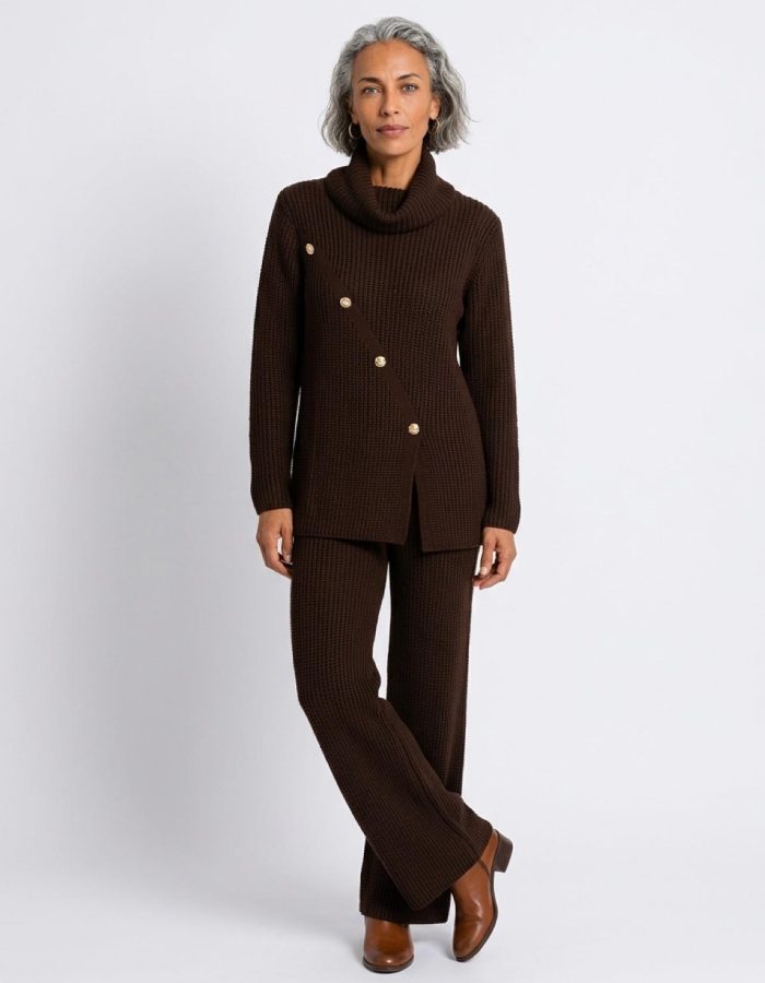 Women’s High Neck Gold Button Knitted Co-Ord Set