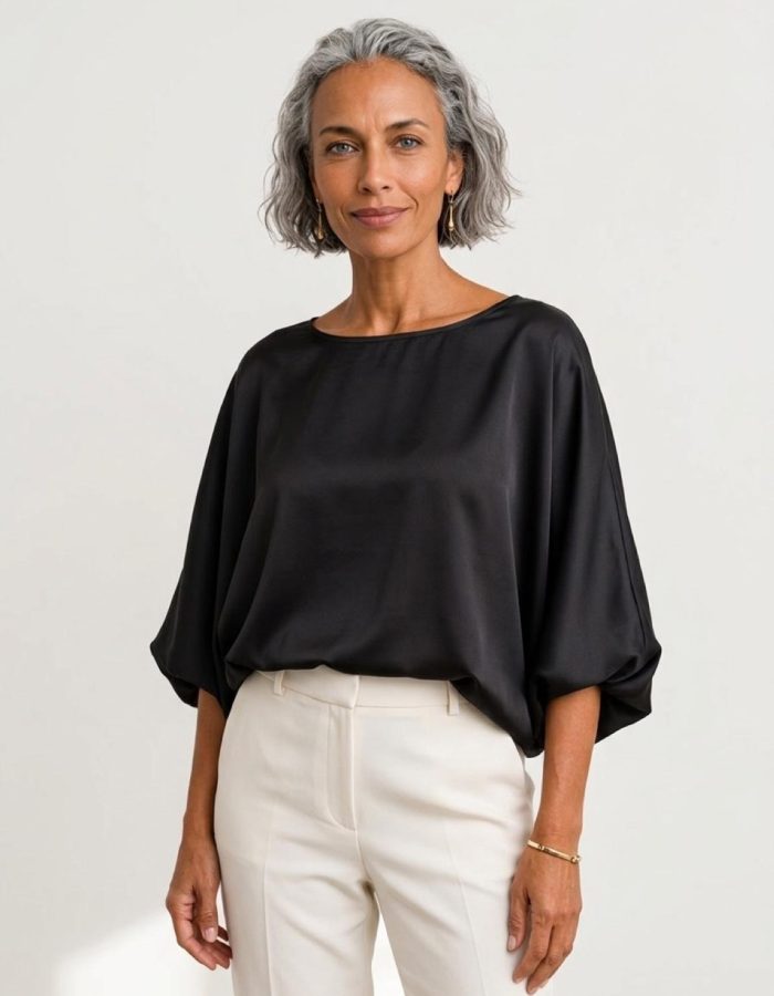 Ladies Silky Satin Batwing Top – Oversized Evening Blouse