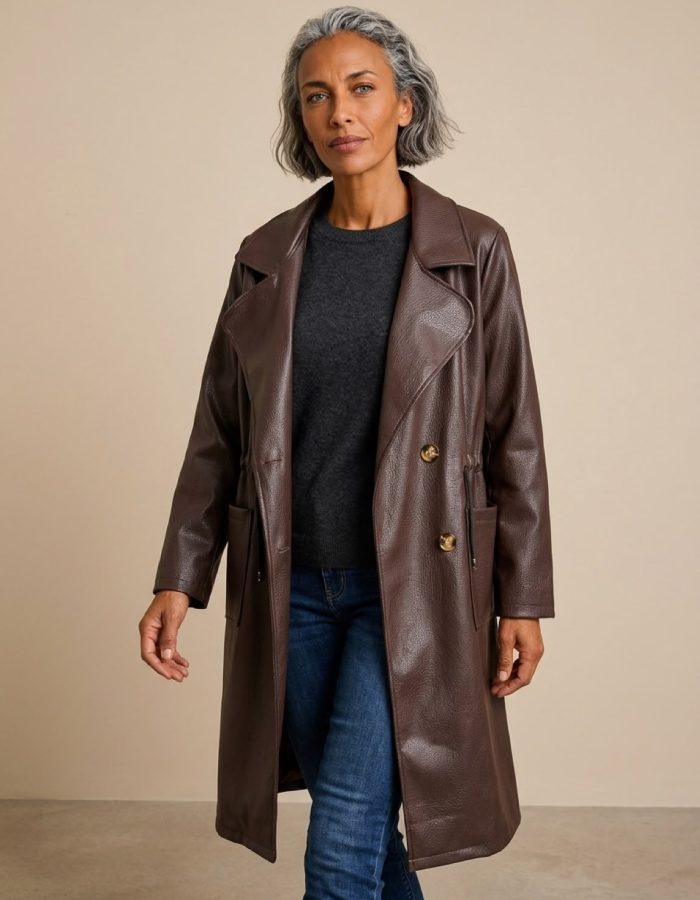 Women’s Italian Faux Leather Drawstring Trench Coat