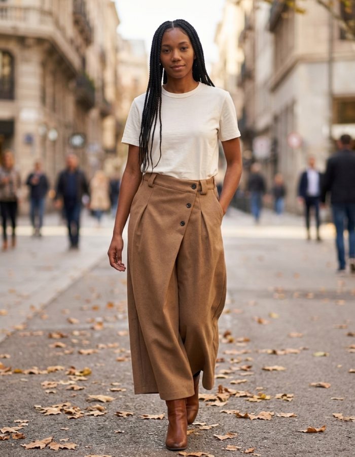 Women’s High Waist Asymmetric Button Wide Leg Trousers