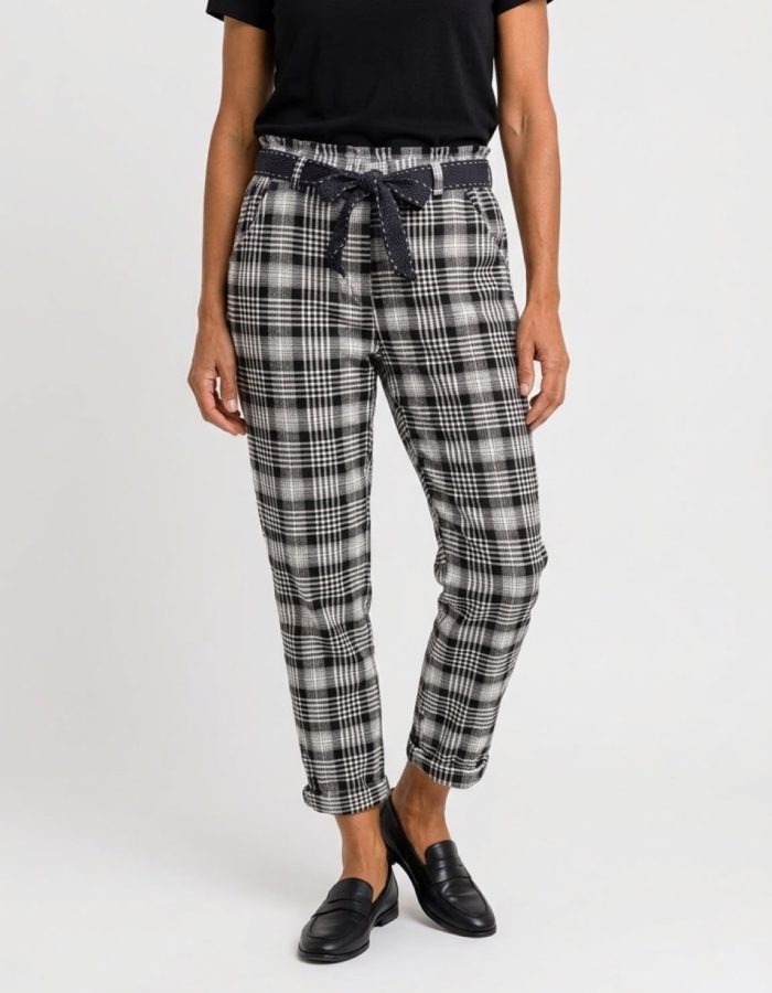 Women’s Italian Checked Elasticated Belted Smart Trousers