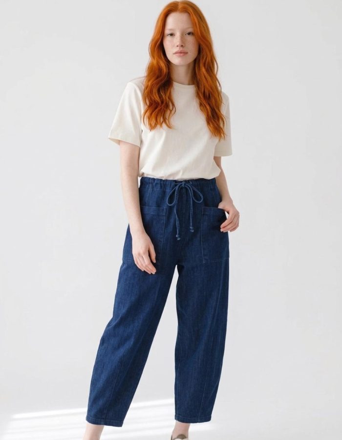 Women’s Elastic Waist Wide Leg Denim Trousers
