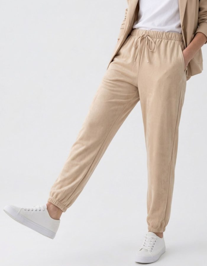 Women’s Faux Suede Drawstring Cuffed Trousers