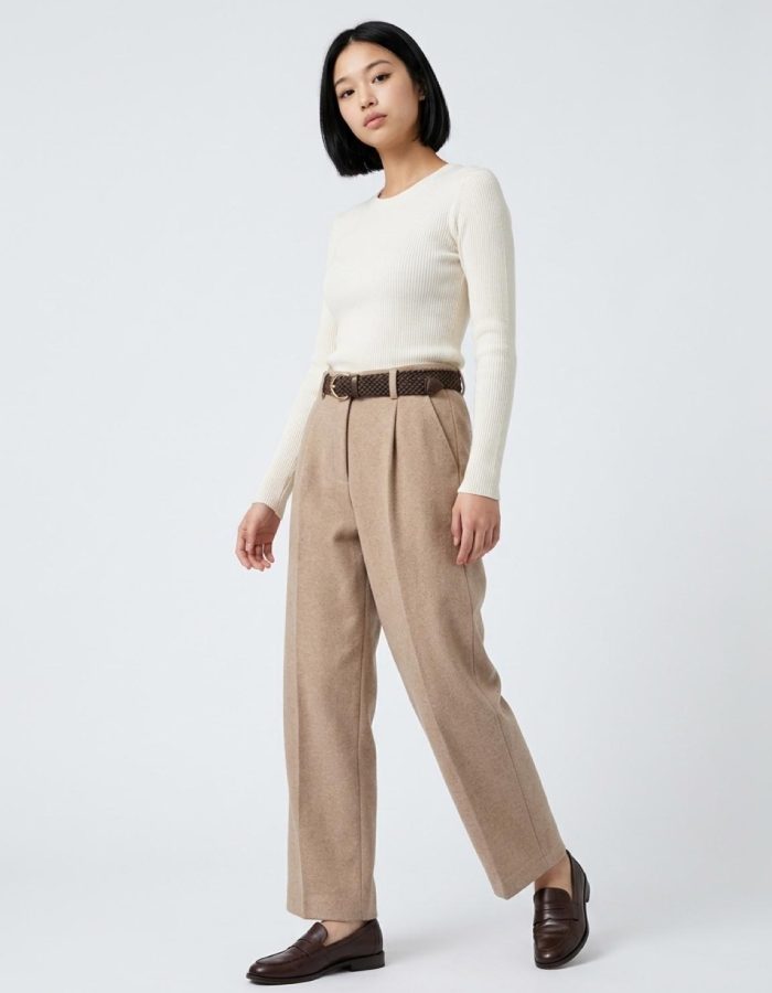 Women’s High Waisted Belted Tapered Trousers