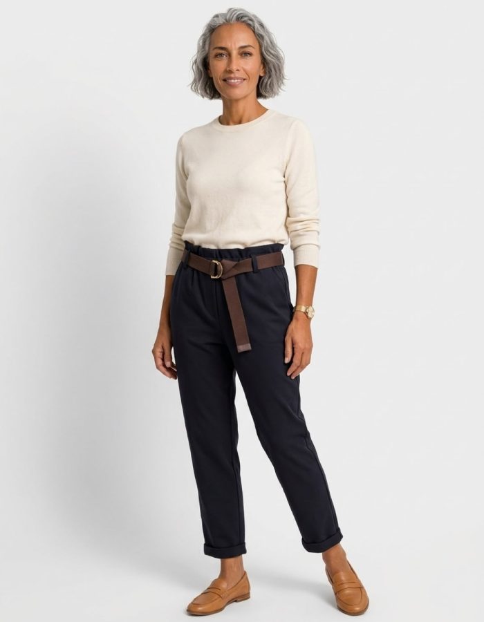 Women’s High Waisted Belted Wide Leg Trousers