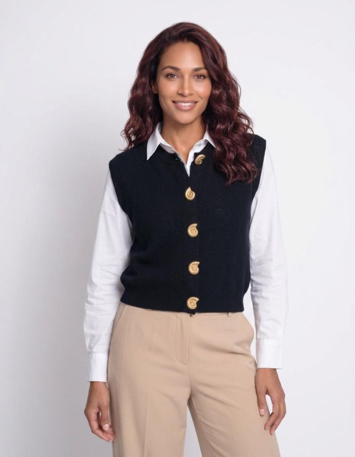 Women’s Gold Shell Button Knitted Sleeveless Vest Top