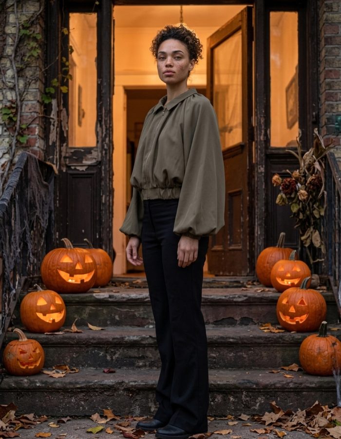Women’s Cropped Zip Front Jacket With Balloon Sleeves
